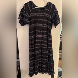 Black Short Sleeve Knit Dress with White Stripe Pattern